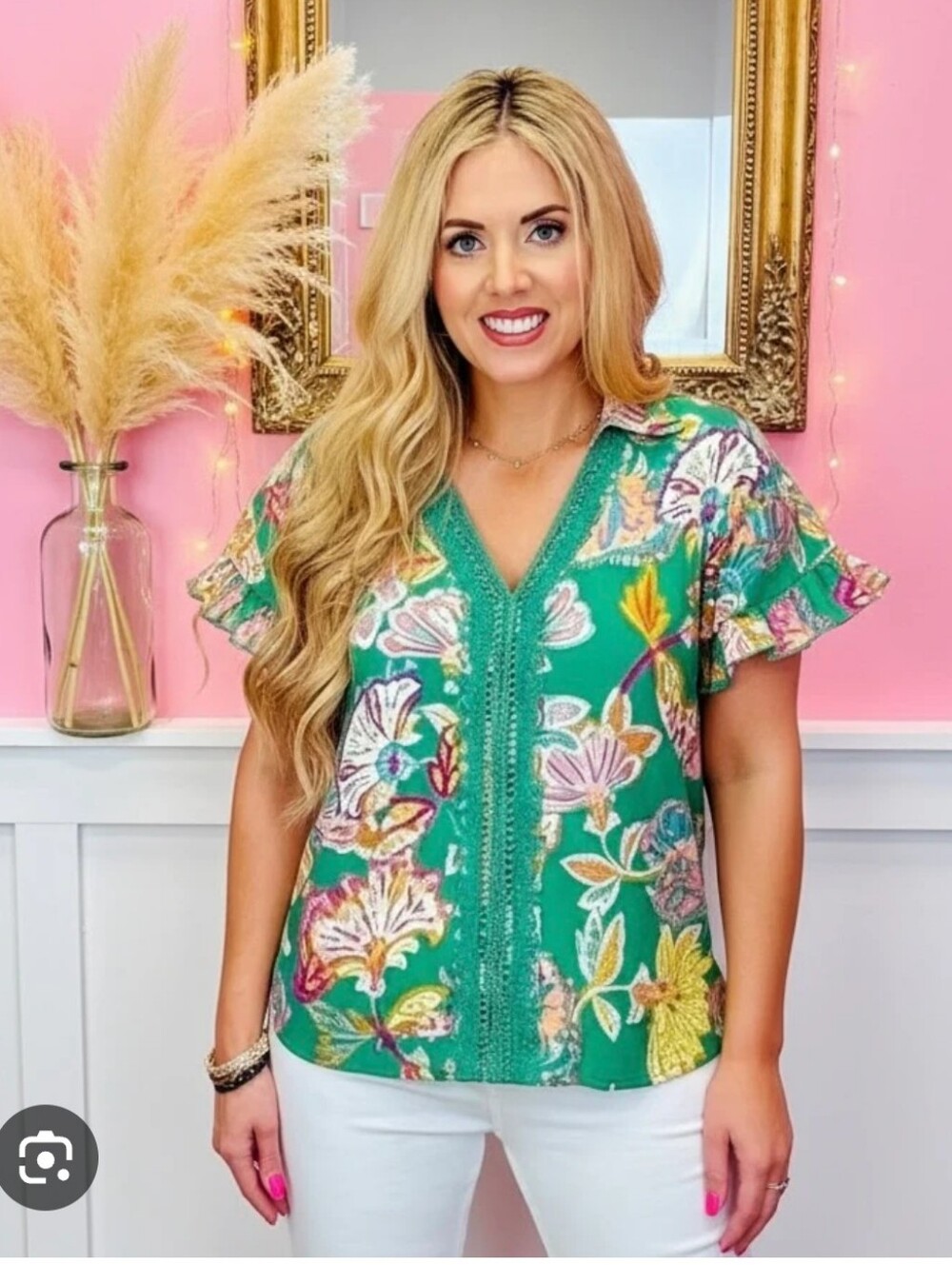 Umgee Teal Floral Embroidered Women's Top
